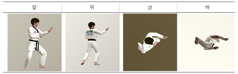 태권도 품새 앞, 뒤, 상, 하 모습